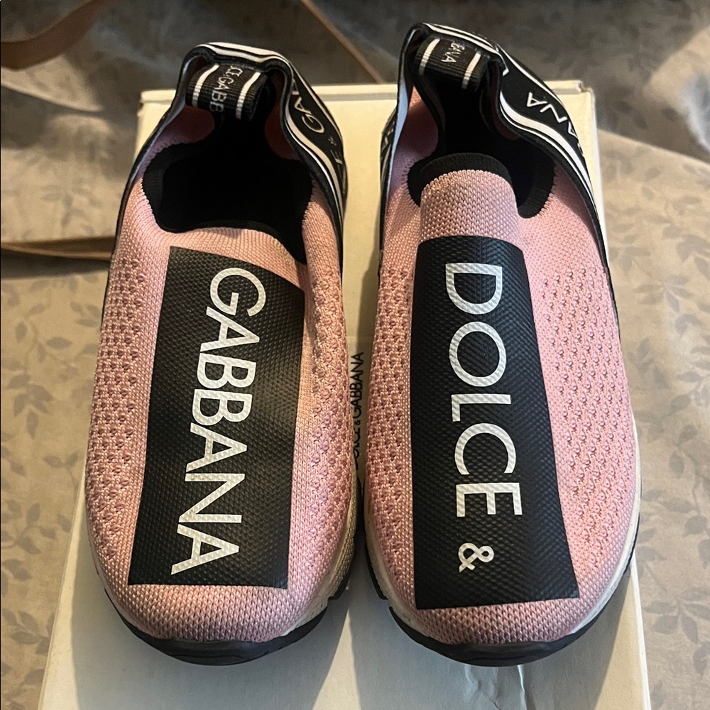 Dolce & Gabbana Kids Pink and Black Slip-On Sneakers
